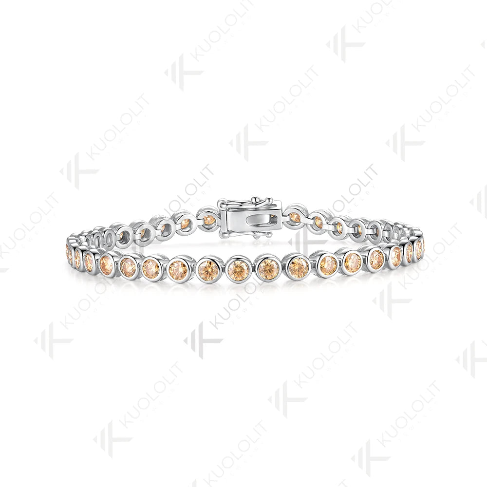Kuololit-pulsera de tenis de moissanita cian champán para mujer, pulsera de oro blanco sólido 14K 10K 585 para compromiso, regalo de Navidad