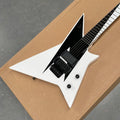 Guitarra eléctrica personalizada blanca de 6 cuerdas con pastillas de doble bobina y herrajes negros. Guitarra suave y fácil de tocar