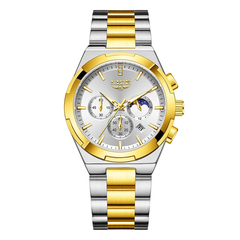 LIGE Waterproof Watch For Women Luminous Stainless Steel 24 Hour Moon Phase Ladies Quartz Watches Casual Sport Date Chronograph