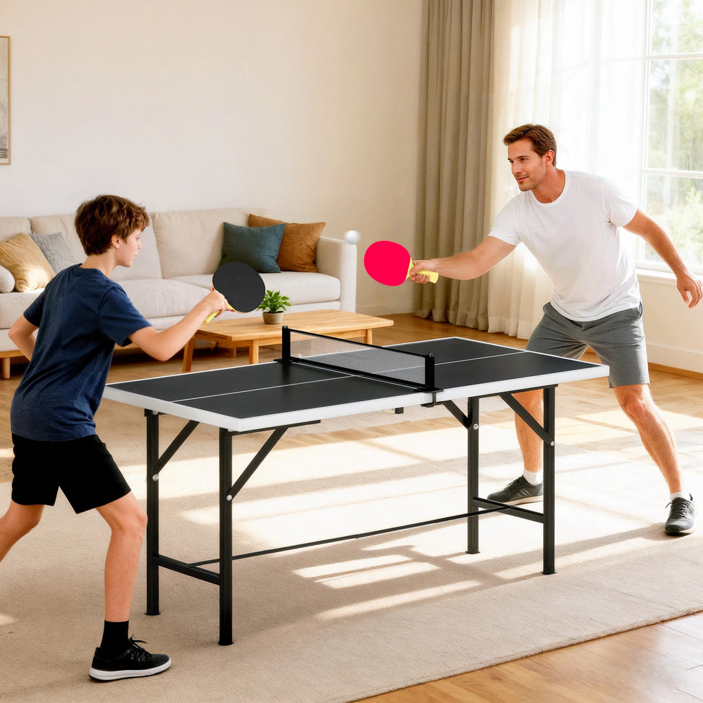 SPORTNOW Mini Mesa de Ping-Pong Plegable con Red 2 Raquetas y 3 Pelotas para Interior y Exterior 152x76x70 cm Negro