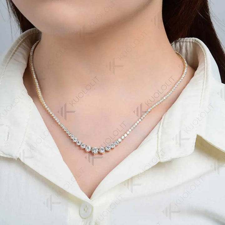 Kuololit-collar de tenis graduado de moissanita para mujer, 8 quilates, oro sólido de 18 quilates, 14 quilates, 10 quilates, para aniversario, compromiso, regalos de navidad