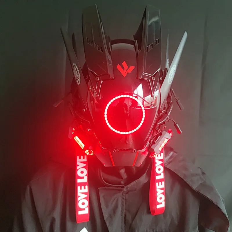 Máscara Cyber punk LED peinado trenza Halloween Navidad juego de rol casco fiesta regalo para adultos ﻿