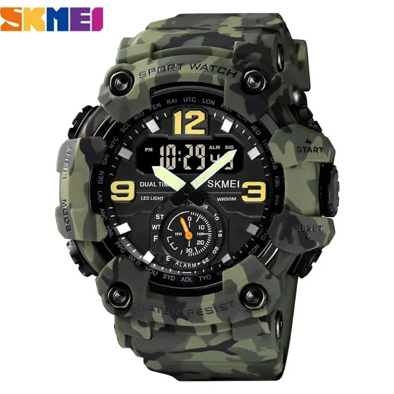 Reloj militar SKMEI 1637 para hombre, pantalla LED, resistente al agua, reloj de pulsera de cuarzo, reloj deportivo digital a prueba de golpes 1965