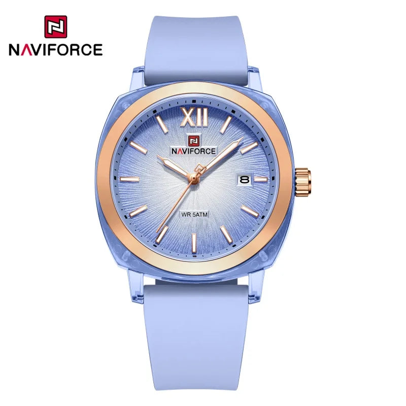 Reloj de cuarzo sencillo para mujer NAVIFORCE, reloj de pulsera informal para dama, con calendario, manecillas luminosas, correa de silicona y resistente al agua 5ATM
