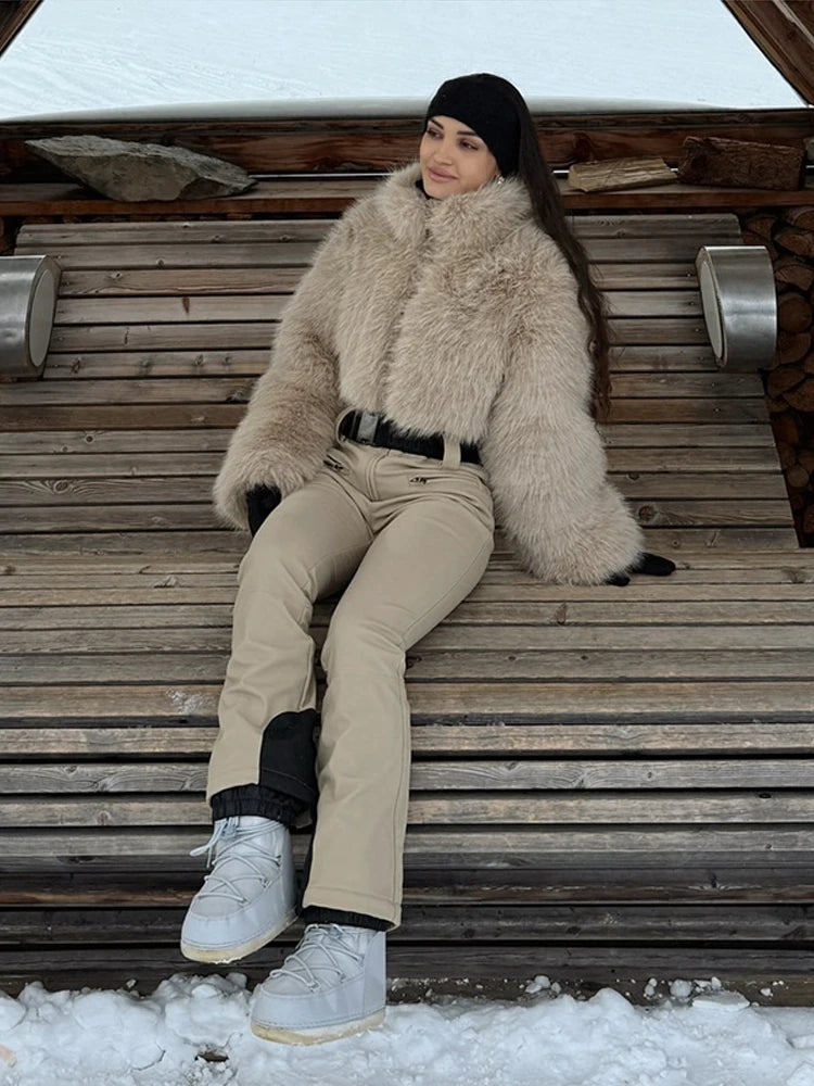 Traje de esquí de una pieza para mujer con parches de piel sintética, con cremallera, a prueba de viento, impermeable, cálido, para snowboard, para deportes de nieve al aire libre en invierno.
