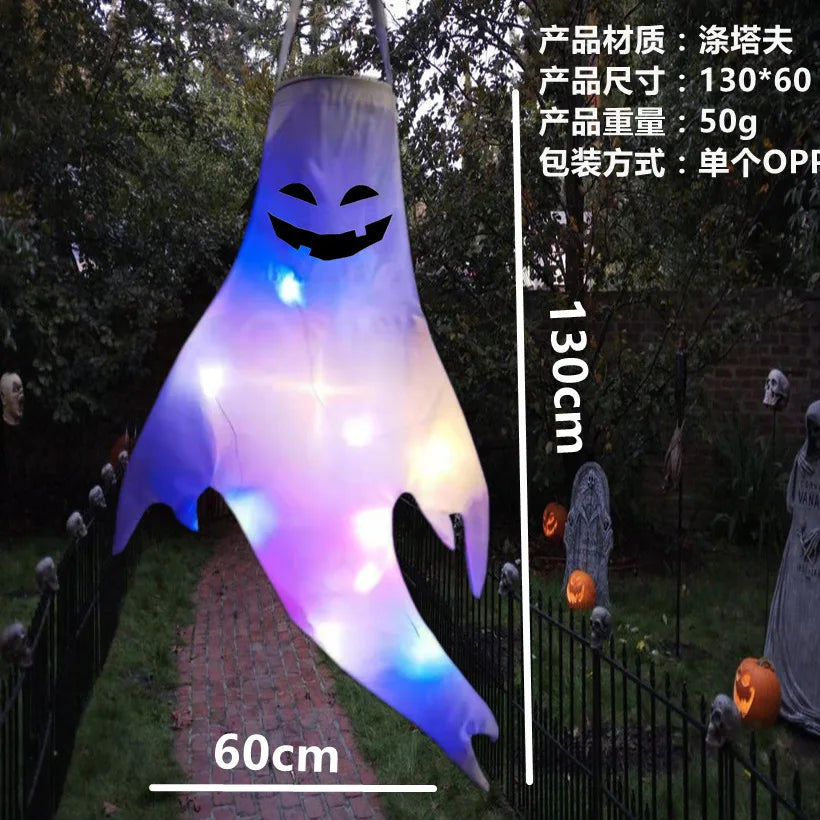 Fantasma colgante de Halloween, fantasma luminoso LED, regalo para niños, accesorios de fiesta aterradores, decoraciones colgantes para Bar y patio al aire libre para el hogar