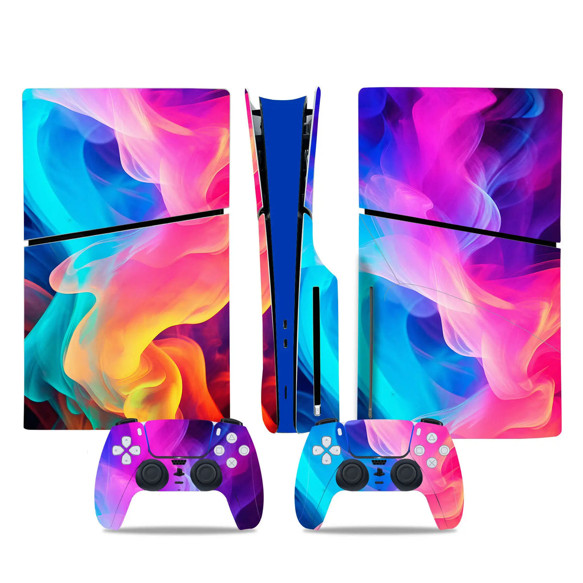 Skin con diseño de ondas para consola PS5 Slim edición disco y 2 mandos, adhesivo protector, pegatina removible para PS5 Slim edición disco
