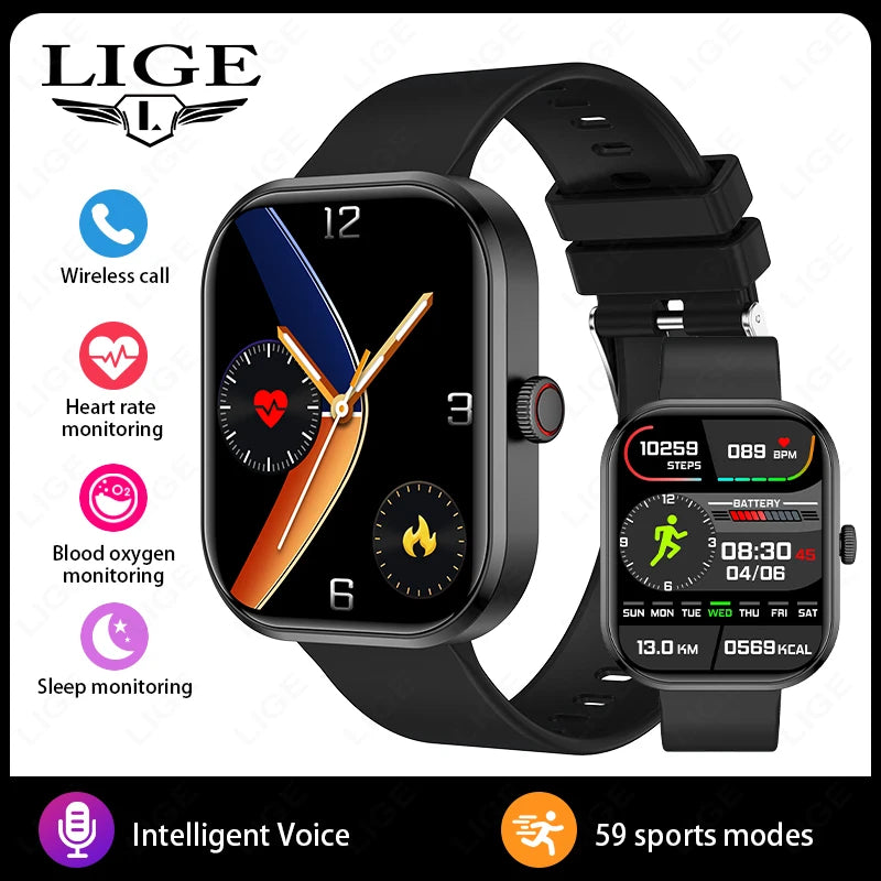 Reloj inteligente de moda LIGE para mujer, con llamada Bluetooth, monitor de salud femenina, frecuencia cardíaca, presión arterial, reloj inteligente digital de fitness para hombre