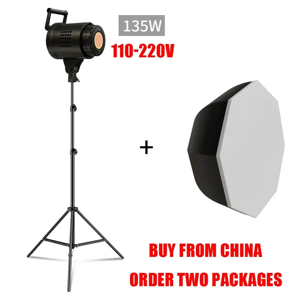 Lámpara LED de estudio para fotografía de 135 W, con sistema Bowens, para iluminación de video, con luz natural equilibrada, flash para retratos, accesorios de estudio, 3000-6000 K, 3 colores.