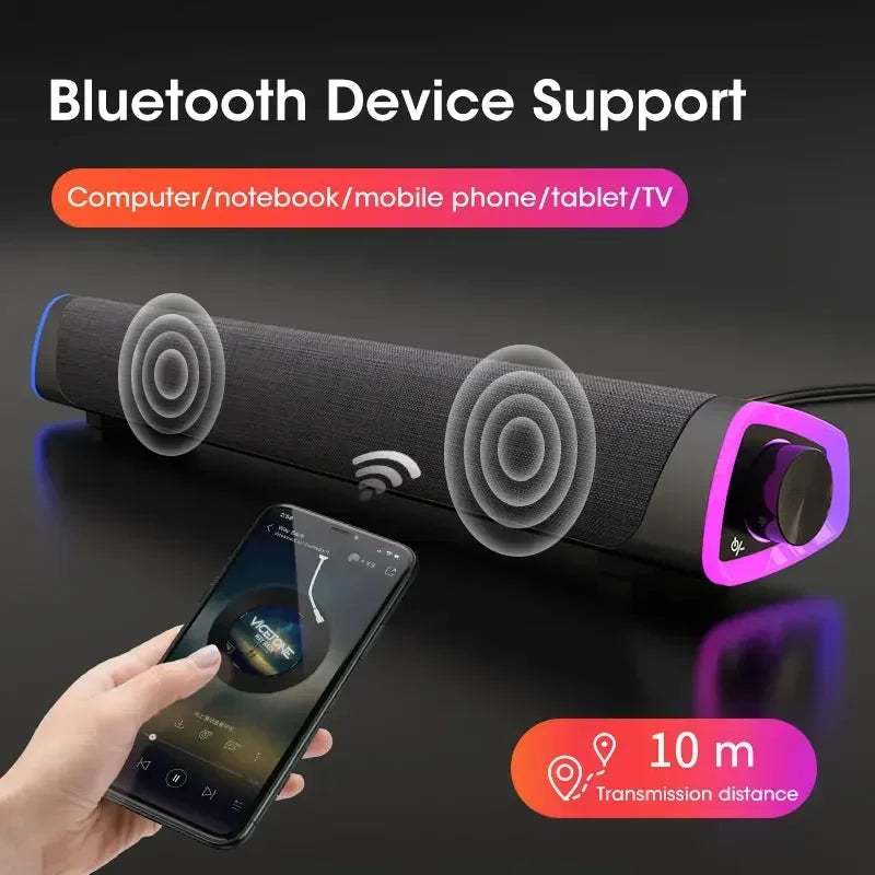 Barra de sonido de 2,1 canales con subwoofer, sistema de altavoces Bluetooth 5.0 para TV/PC, audio HD de graves estéreo alimentado por USB para computadora portátil/Macbook