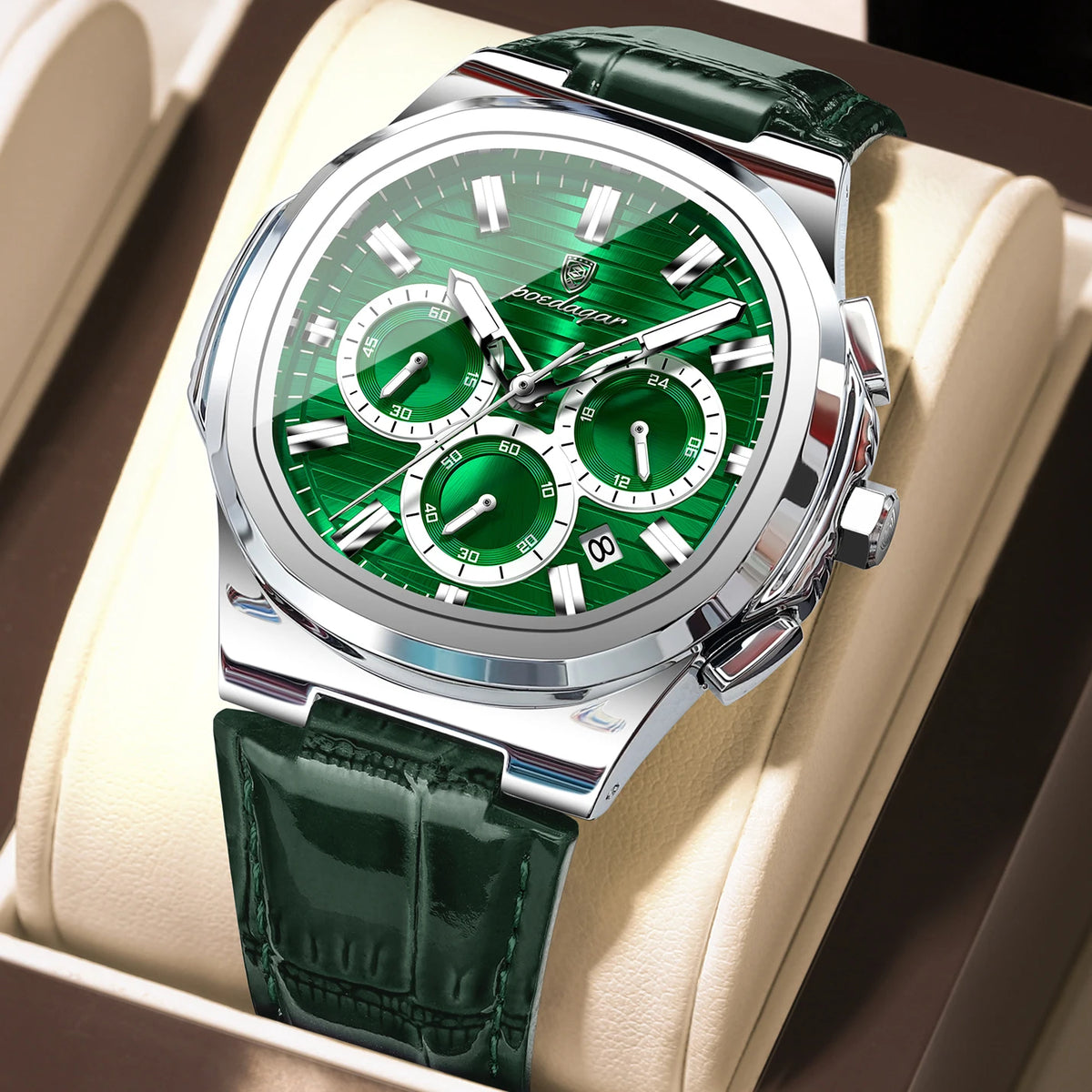 Reloj de pulsera para hombre POEDAGAR, original, de cuero, resistente al agua, luminoso, a la moda, con fecha, cronógrafo, de cuarzo, deportivo.