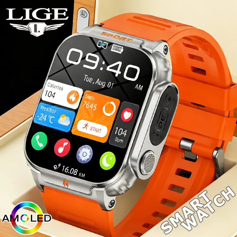LIGE New Outdoor 1.95' HD Screen Smart Watch Men 500mAh Battery Sports Watches Bluetooth Call Sports Health Monitor Smartwatch