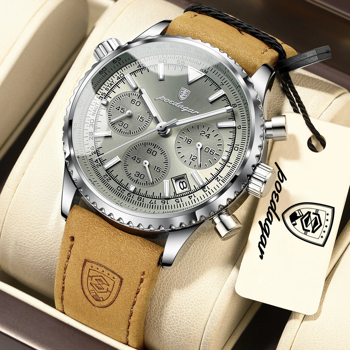 Reloj de pulsera para hombre POEDAGAR de lujo, cuarzo, resistente al agua, luminoso, con cronógrafo de fecha, correa de piel, estilo militar y deportivo