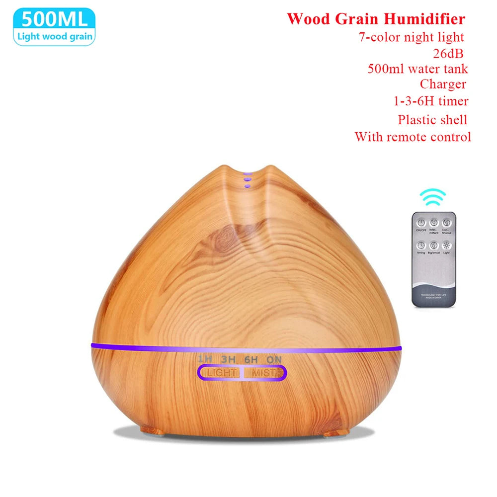Difusor de aceites esenciales aromaterapia Humidificador de aire ultrasónico Control remoto automático Humidificador 300 500 1000ml