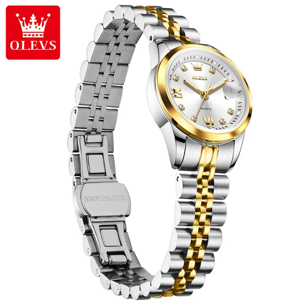 Reloj de pulsera para mujer OLEVS, clásico y elegante, de cuarzo original, acero inoxidable, resistente al agua, con calendario grande, luminoso, de lujo, modelo 7133