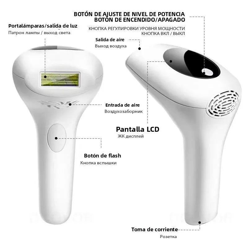 Dispositivo de Depilación IPL 10 Beauty Care, 990000 Flashes, Indoloro y Permanente para Mujeres, Rostro, Cuerpo, Bikini, Pantalla LED, Uso Doméstico