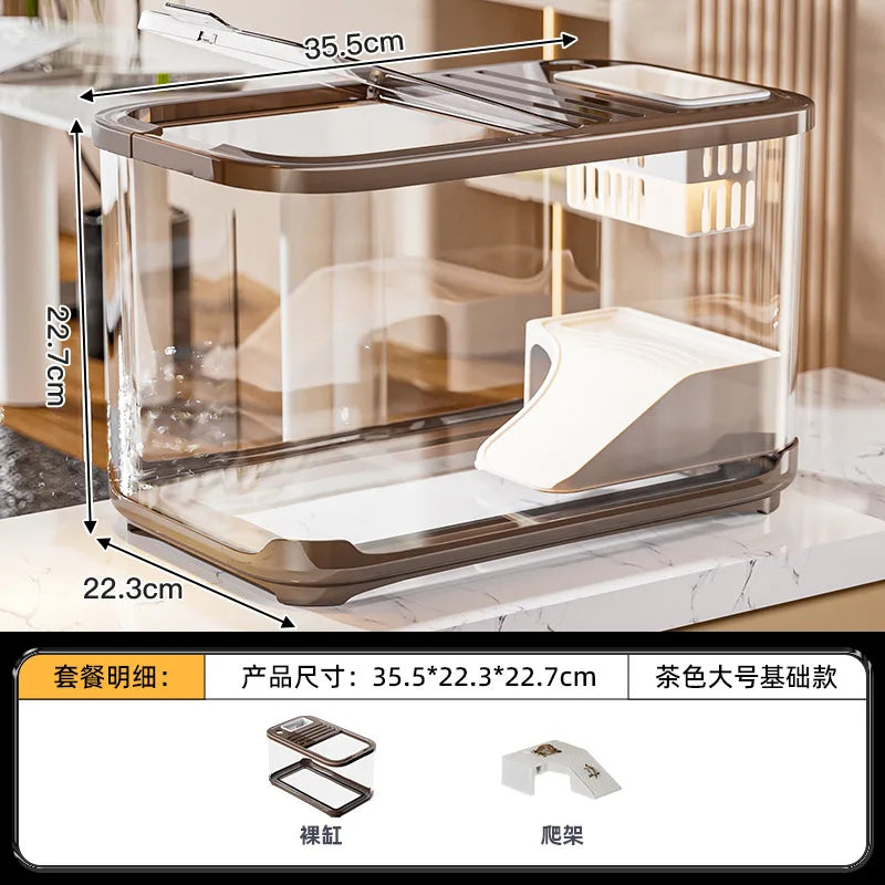 Modern Small Rectangle Plastic Fish Tank Set Creative Home Aquarium with Lid - Fish Tank Kit for Small Fish or Shrimp