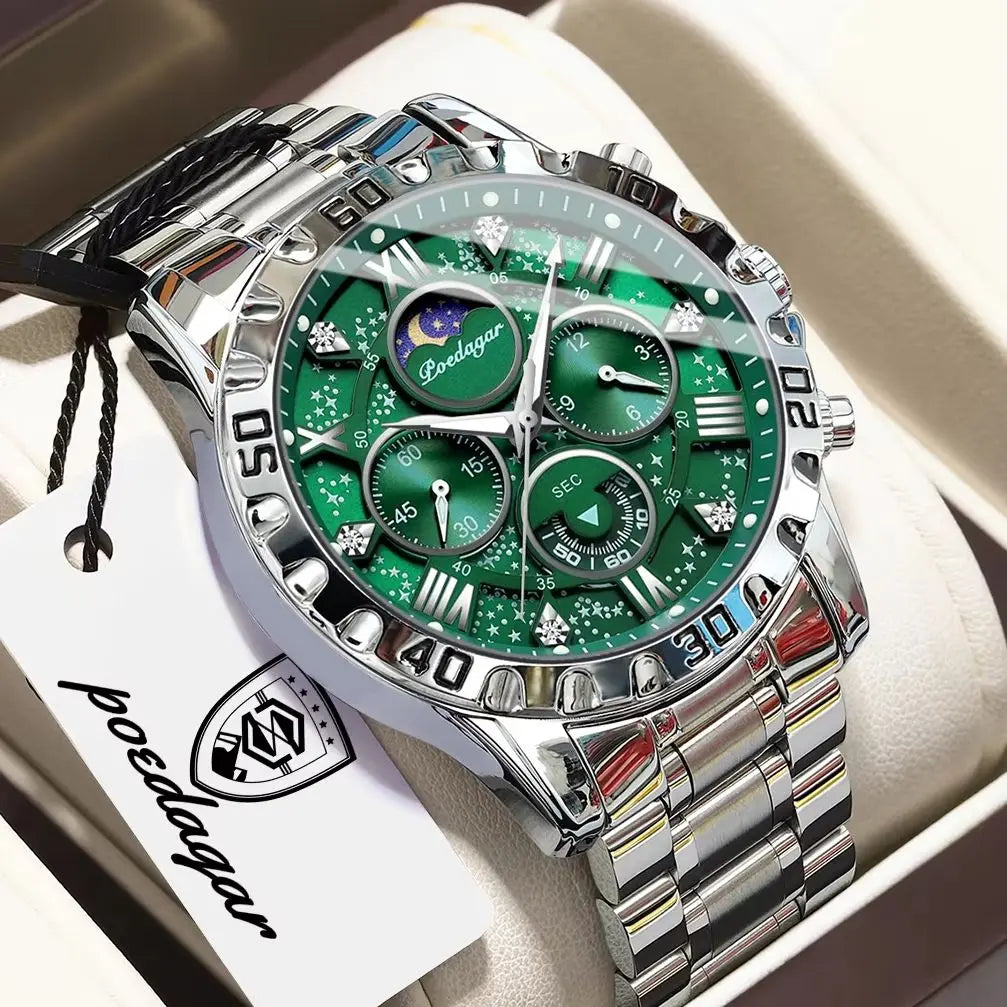 Reloj de cuarzo para hombre POEDAGAR, deportivo, de moda, impermeable, luminoso, de lujo, cronógrafo, de acero inoxidable, estilo militar