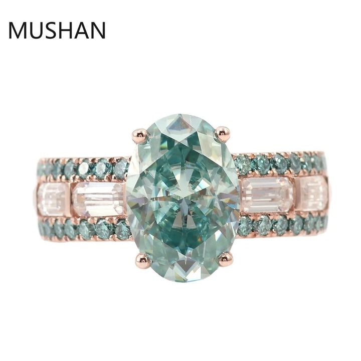 Anillo de Diamante Moissanita Verde de 4.5ctw, Anillos de Oro PT950 14K 18K de Lujo Personalizados MUSHAN, Joyería para Mujer, Anillo de Boda y Novia