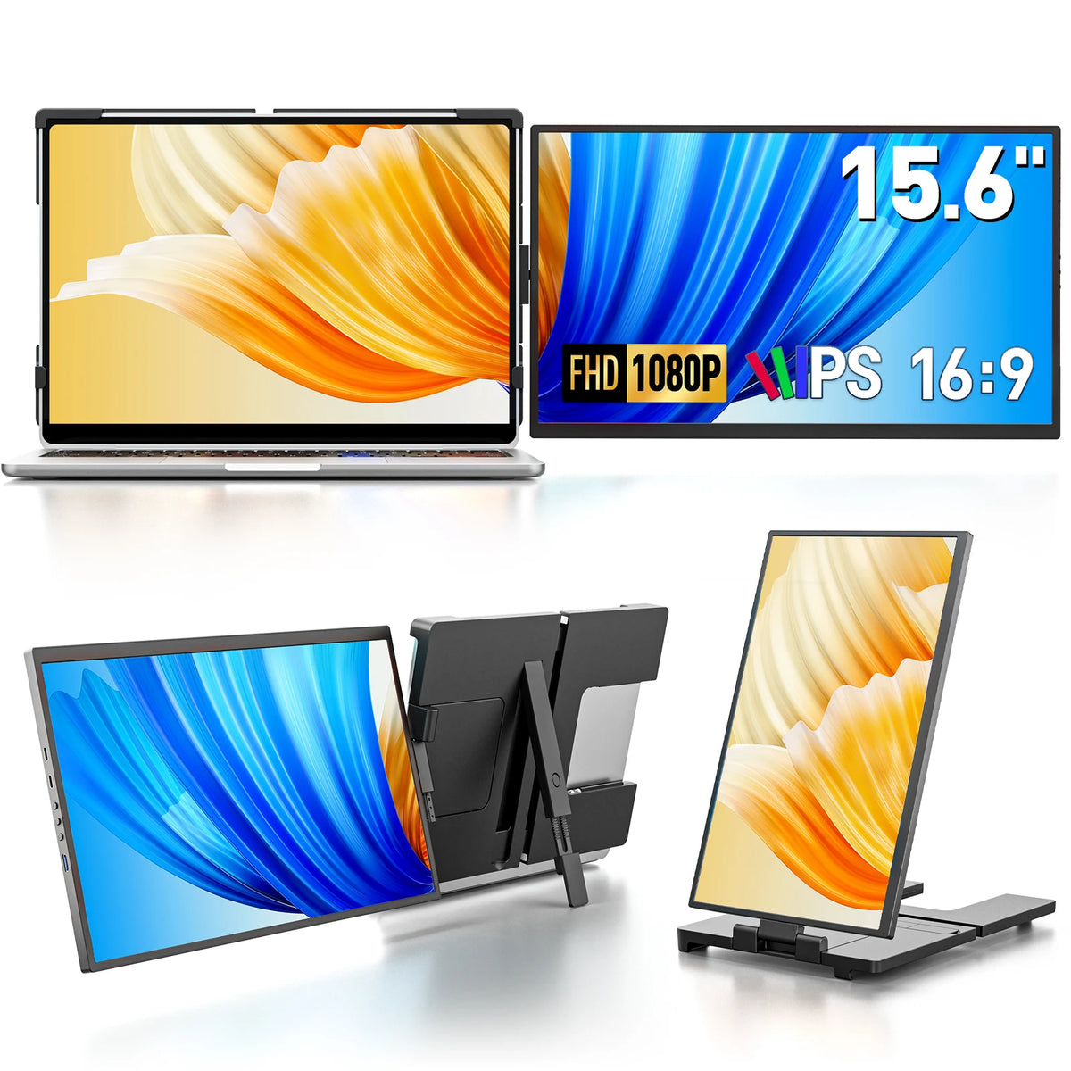 Dopesplay Monitor portátil de 15,6 pulgadas FHD 1080P IPS, extensor de segunda pantalla Plug&Play para PC, portátiles, MAC, monitores de trabajo y viaje 13-17