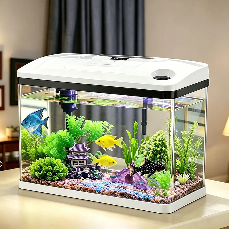 Mini pecera para peces betta, acuario de escritorio ecológico para sala de estar, tanque para mascotas pequeñas, pecera de plástico transparente con tapa