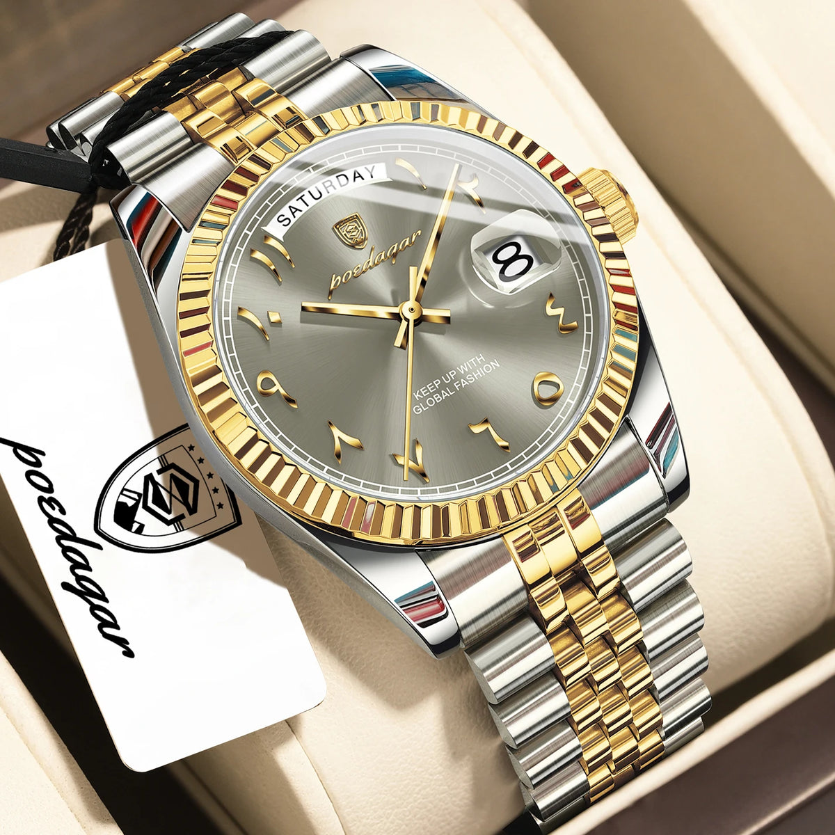 Reloj de pulsera para hombre POEDAGAR, de moda, casual, resistente al agua, de acero inoxidable, con fecha, día de la semana, cuarzo, reloj de negocios para hombre.