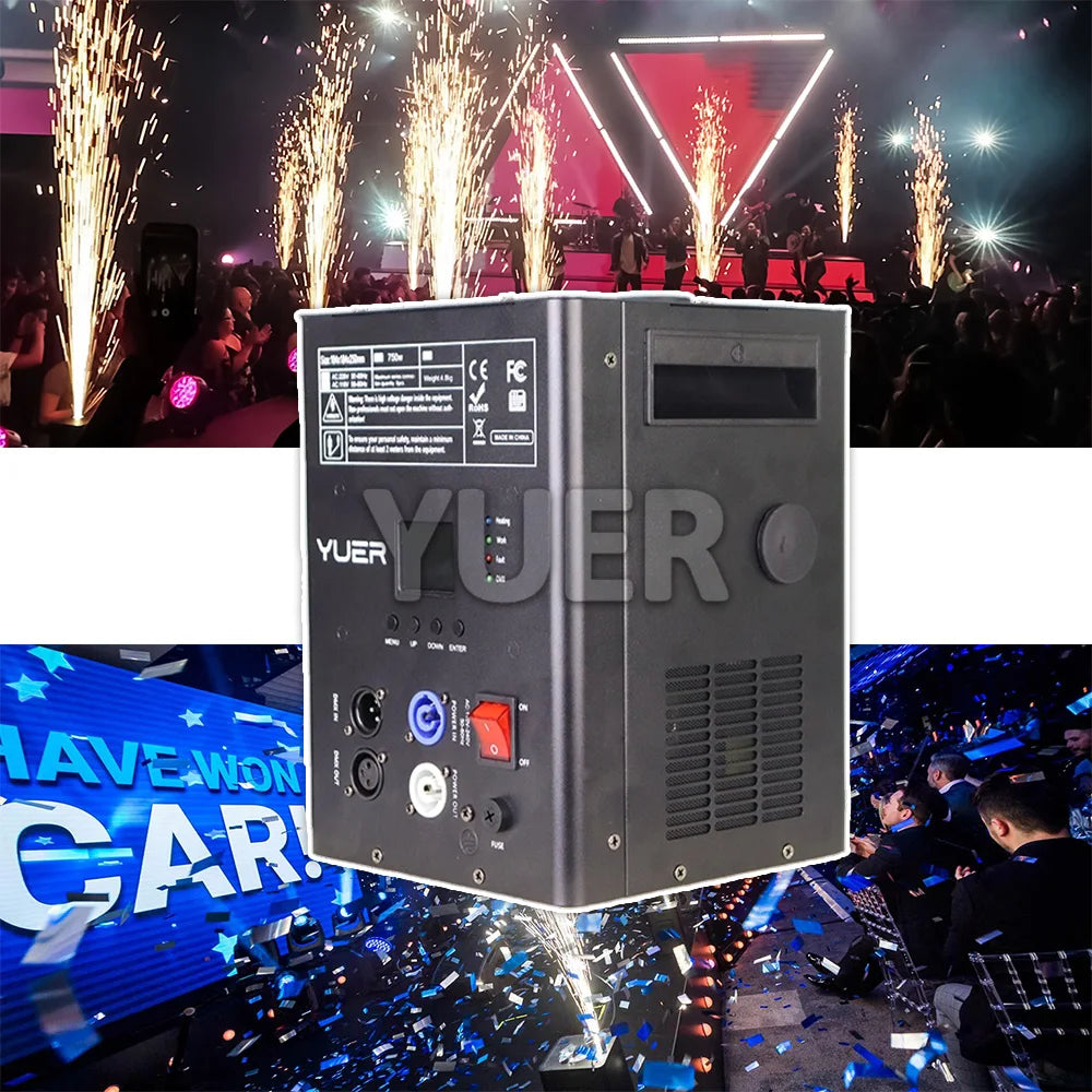 Máquina de fuegos artificiales en frío de 750W, máquina de chispa fría con Control remoto DMX, máquina de chispas en frío LCD en polvo Ti, equipo de escenario
