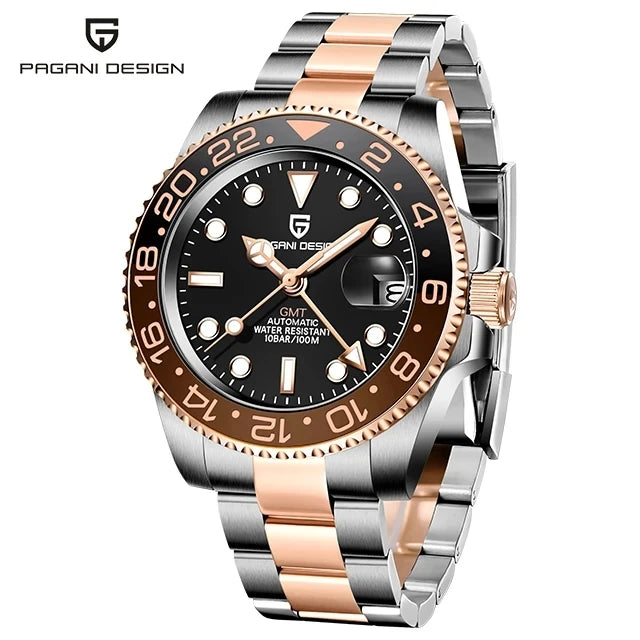 Nuevo reloj mecánico de lujo para hombre PAGANI DESIGN 2025, reloj GMT de acero inoxidable, cristal de zafiro de marca superior para hombre PD-1662