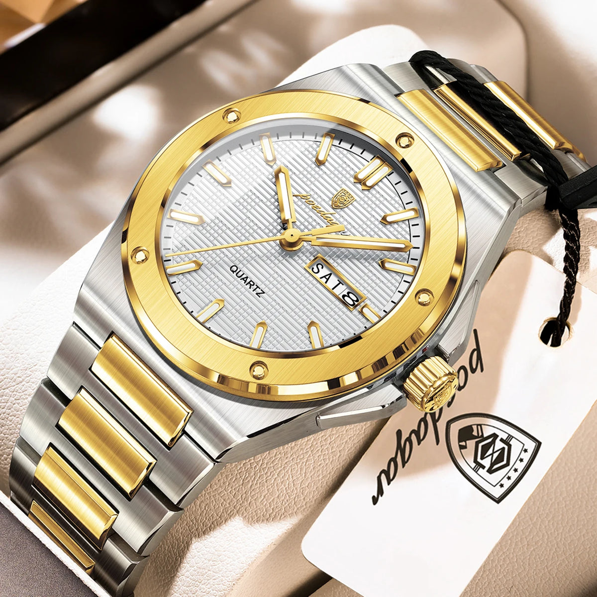 Reloj de pulsera para hombre POEDAGAR, original, de cuarzo, con fecha y día, resistente al agua, luminoso, de acero inoxidable, moderno.