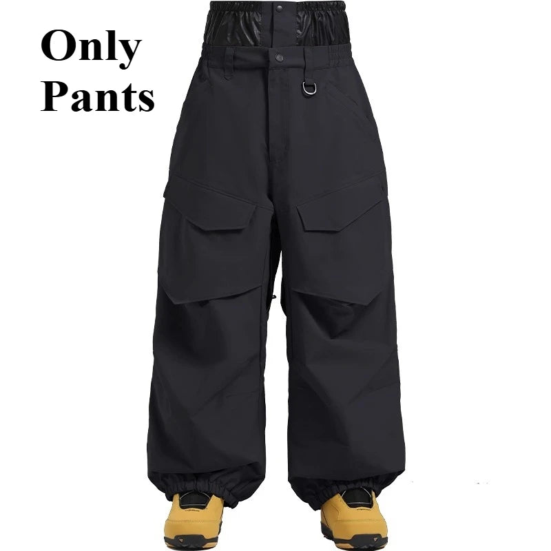 Pantalones de esquí holgados resistentes al desgaste para hombre, pantalones de invierno con bolsillos sueltos aislados para mujer, ropa impermeable para deportes al aire libre, cálida 2025