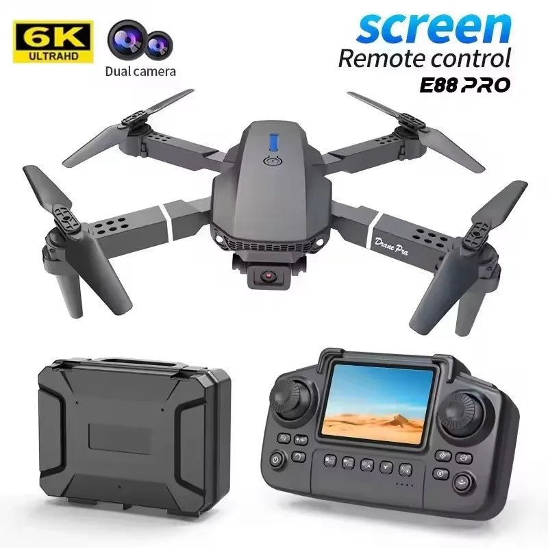 E88 Pro Dron Mejorado 4K Doble Cámara HD Fotografía Aérea Dron con Pantalla Quadcopter Plegable Juguete RC para Niños Regalos