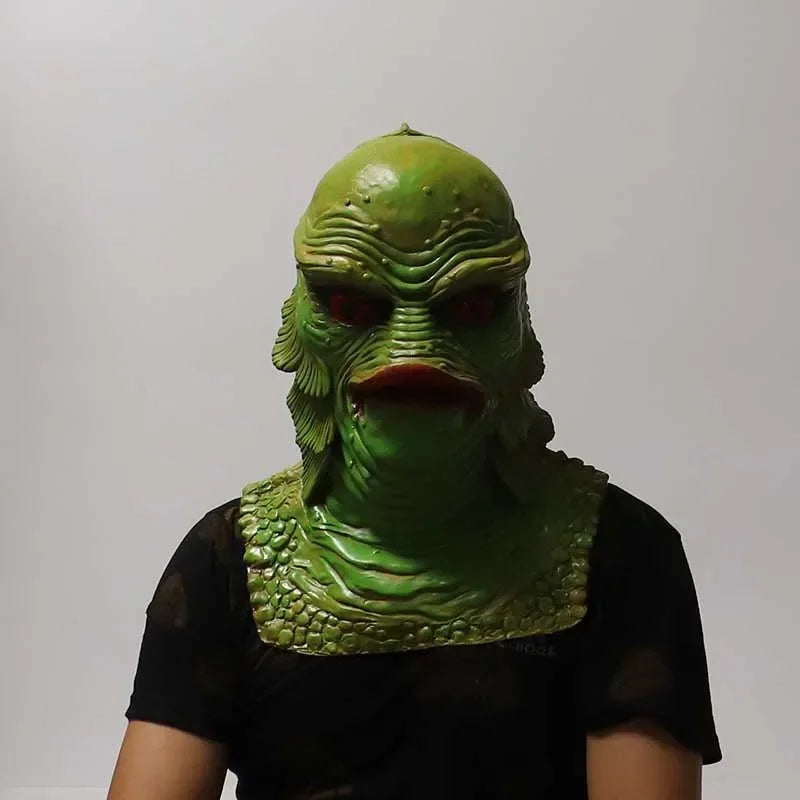 Máscara de monstruo de pescado verde de la película «Creature From The Black Lagoon», máscara de látex para fiestas de Halloween, máscara completa de cabeza, accesorios para disfraces.