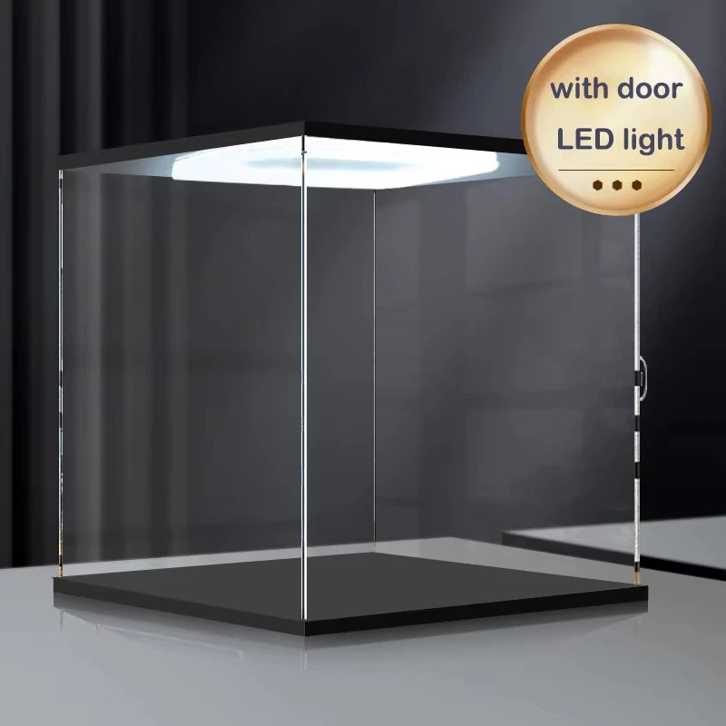 Vitrina de acrílico transparente premium con luz empotrada, varios tamaños disponibles, compatible con minifiguras de Lego y figuras de acción