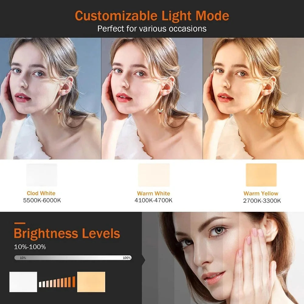Panel de Luz LED de 10 Pulgadas para Video, 3000K-6000K, CRI 95+, Iluminación para Fotografía con Trípode para Transmisión en Vivo, Lámpara de Estudio Fotográfico