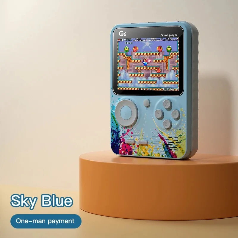 Consola de juegos portátil retro G5 con 500 juegos clásicos, pantalla de 3.0 pulgadas, mando portátil, color macarrón, batería recargable de 1020 mAh