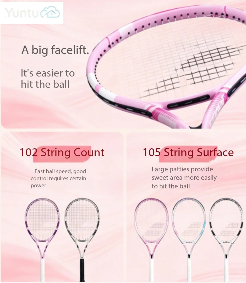 Raqueta de tenis integrada de compuesto de carbono, 270-275 g, ligera, para entrenamiento de principiantes, preencordada, 102-105 pulgadas cuadradas.
