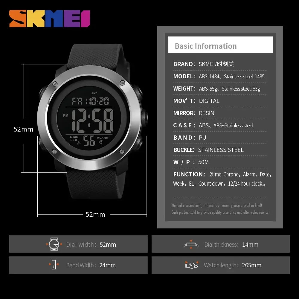 Reloj digital deportivo impermeable SKMEI 1426 para hombre, cronómetro, pantalla LED electrónica, relojes de pulsera para hombre, Reloj Masculino 1416