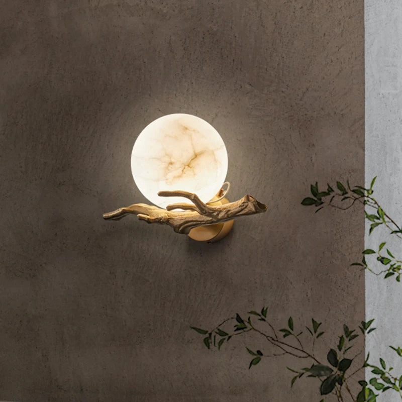 Italian Marble Waterproof Wall Lamp Brass LED Porch Light for Outdoor Garden Exterior Corridor Pathway Home Lighting