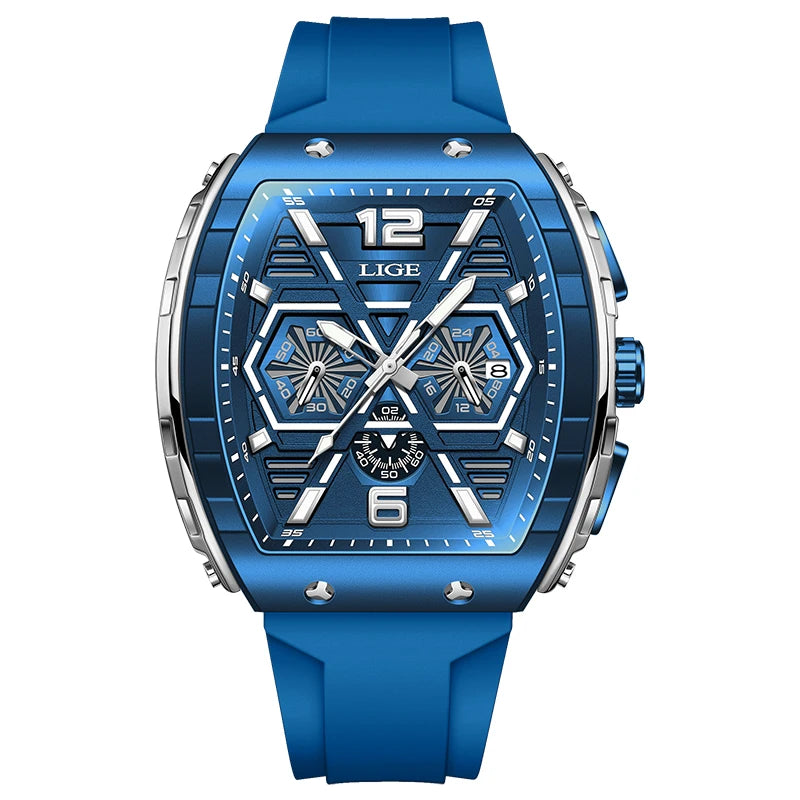 Reloj de pulsera LIGE para hombre, de cuarzo, cronógrafo deportivo, estilo casual, resistente al agua, con correa de silicona roja y caja tonel, Reloj Hombre
