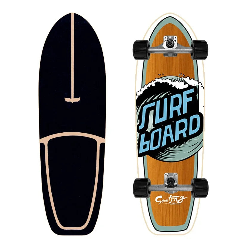 Patineta Profesional de Surf sobre Tierra de 32'' con Ejes de PU CX4, Tabla de Madera de Arce Multicapa sin Descenso para Niños y Adultos, Ideal para Principiantes y Práctica de Esquí