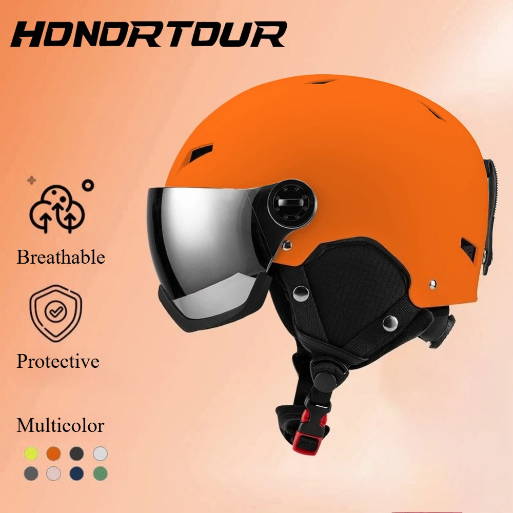 Casco de esquí Horntour, gafas de nieve para hombres en uno, casco de Snowboard antiimpacto para mujeres adultas, casco de seguridad para Snowboard, monopatín y esquí