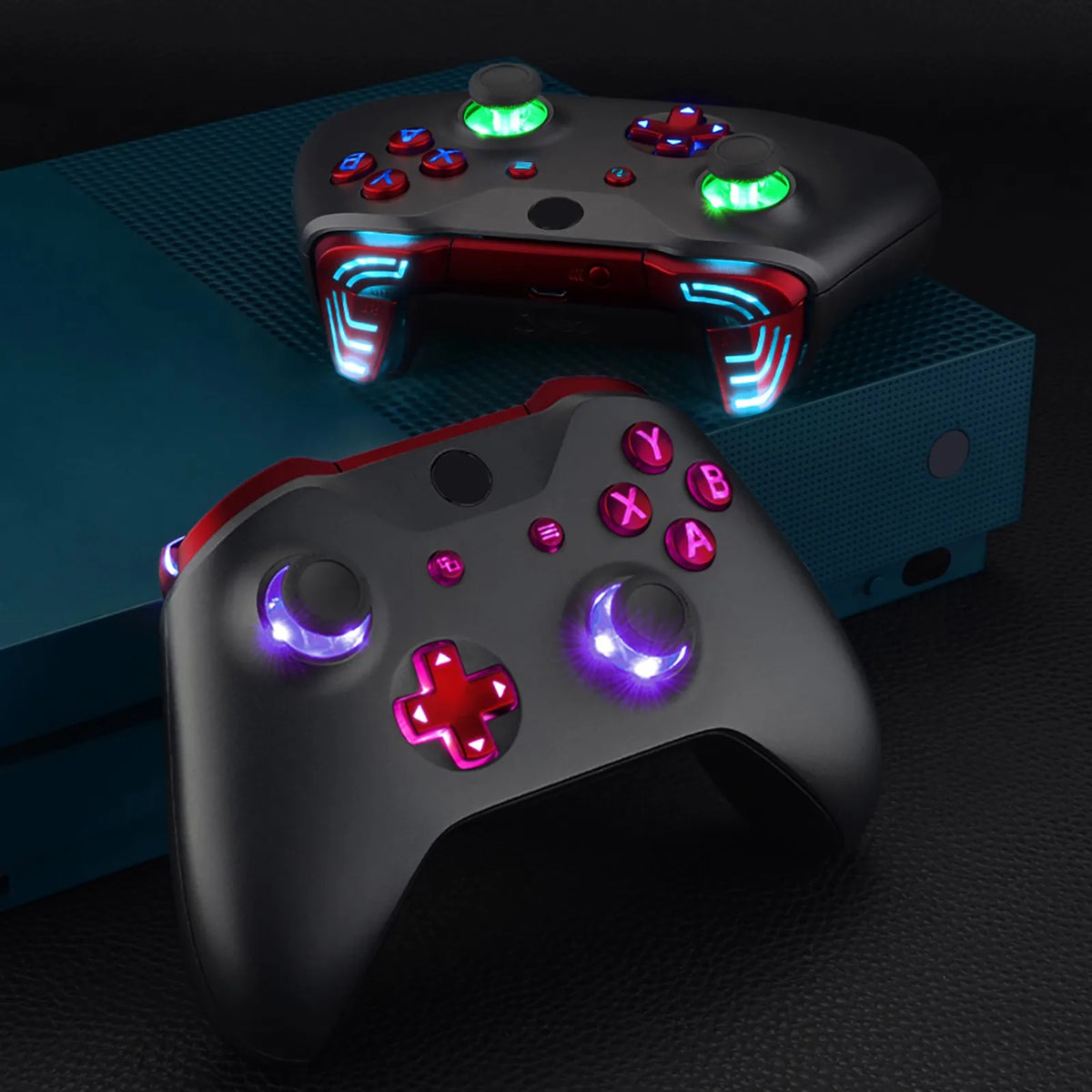 EXtremeRate Luminated DTFS (DTF 2,0) Kit LED para controlador Xbox One S/X, botones de acción de Thumbsticks y botones de símbolos clásicos