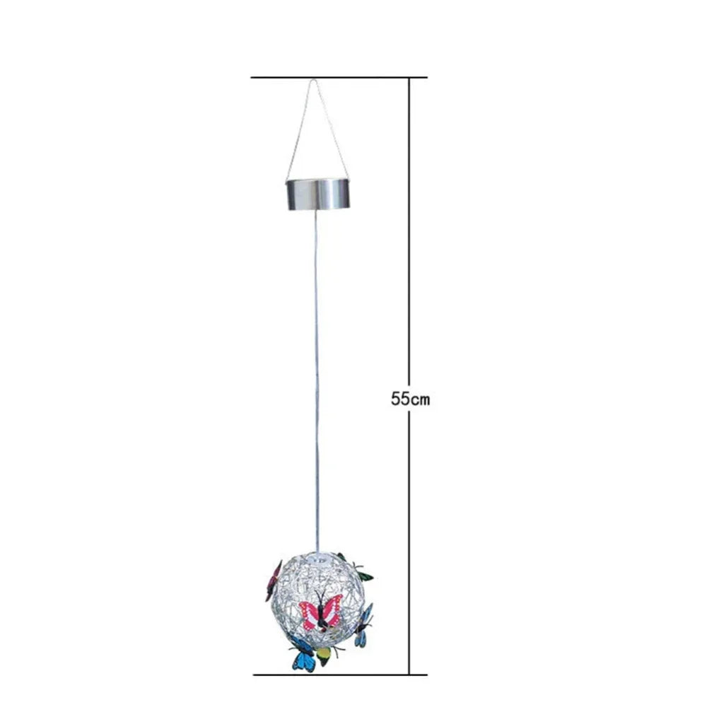 Luz de bola Solar para exteriores con luz de mariposa, lámpara colgante decorativa, LED, impermeable, luz colgante para jardín, decoración de patio, noche