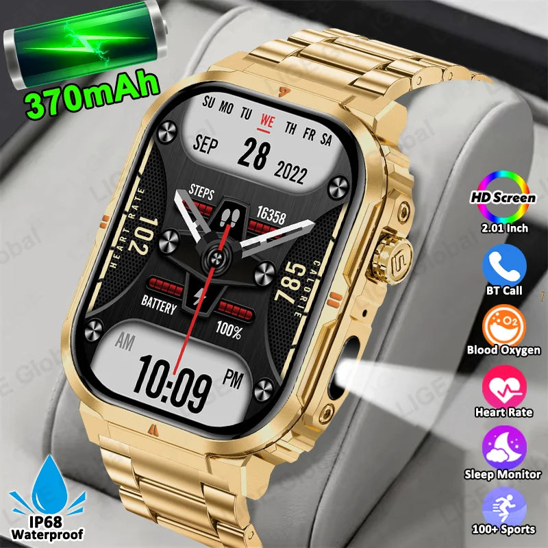 LIGE New Sports Smart Watch 2.01" HD Make Answer Call Voice Assistant Flashlight Outdoor 370mAh Battery Smartwatch For Men Women