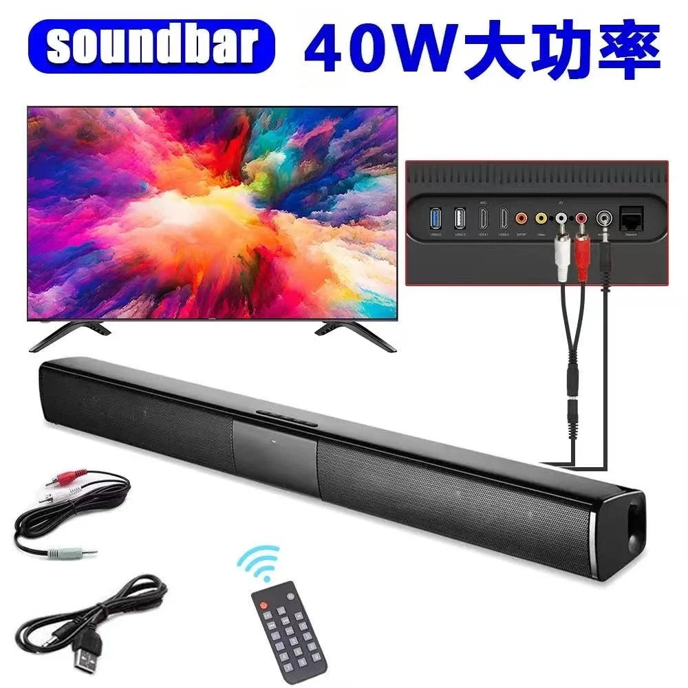 Altavoz Bluetooth 5.3 de 40W con Control Remoto, Barra de Sonido Estéreo, Sonido Envolvente, Cine en Casa, Compatible con RCA, AUX, Tarjeta TF, Caja de Sonido