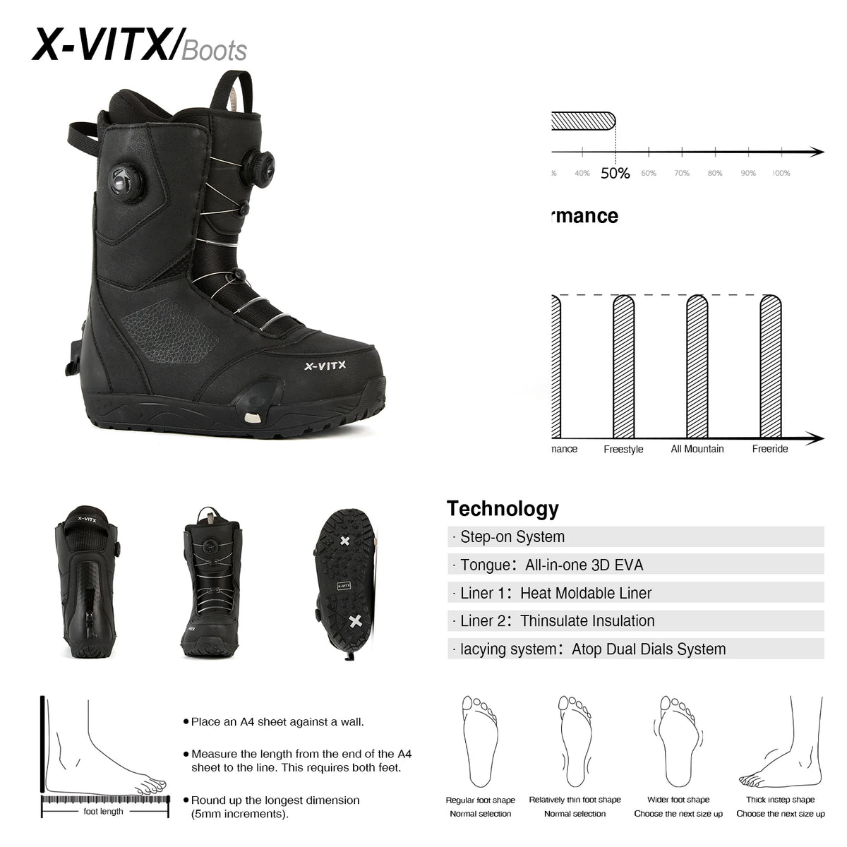 Conjunto/Paquete de Fijaciones y Botas Negras para Snowboard X-VITX
