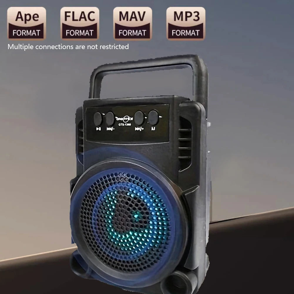 Altavoz Bluetooth portátil con luces LED, batería de larga duración, subwoofer para exteriores, radio FM, USB y sonido inalámbrico TWS