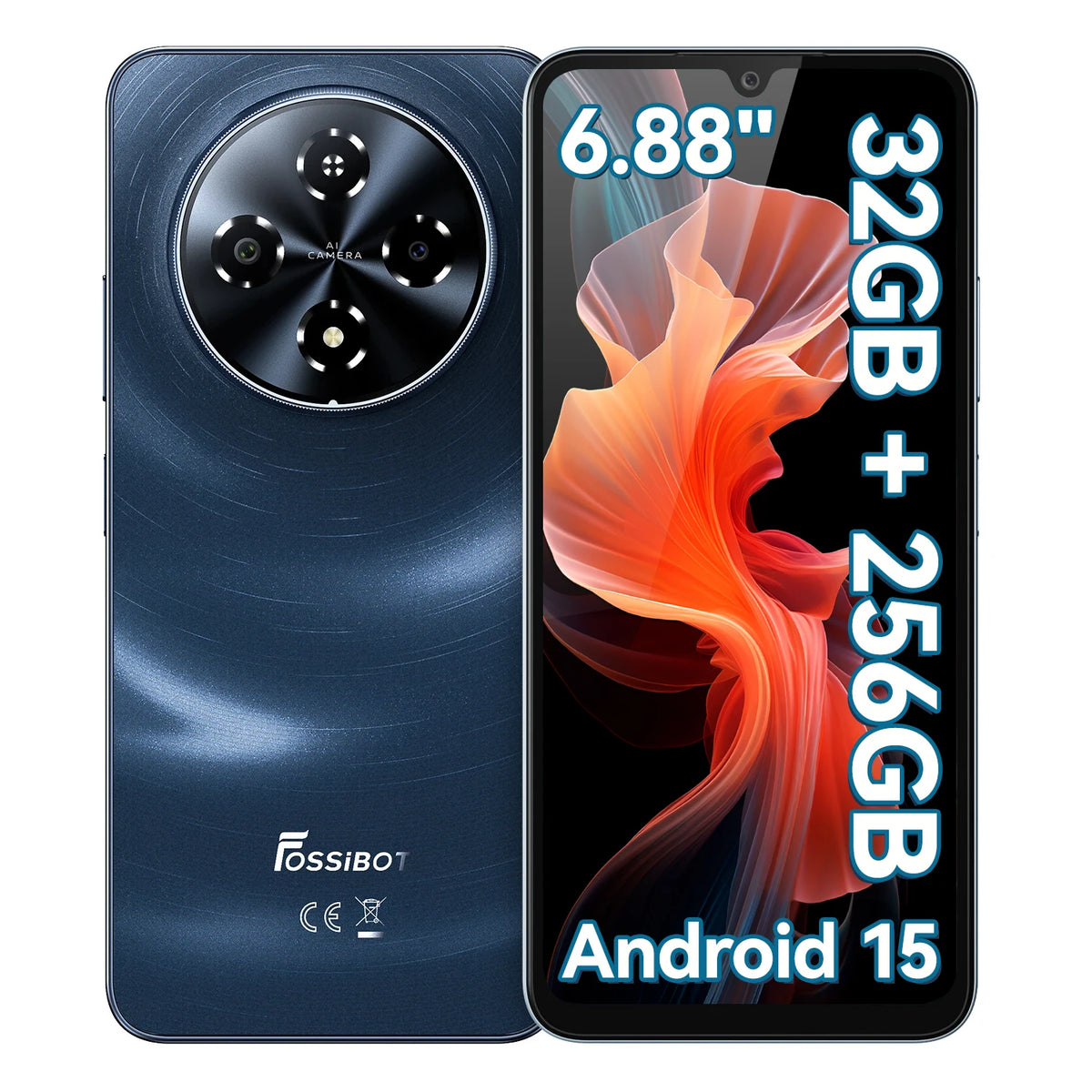 Smartphone Fossibot 32(8+24)GB+256GB [S5 PRO] 6.88" HD+, Android 15, 6000mAh, 120Hz, OTG, 50MP, huella dactilar lateral, elegante y portátil