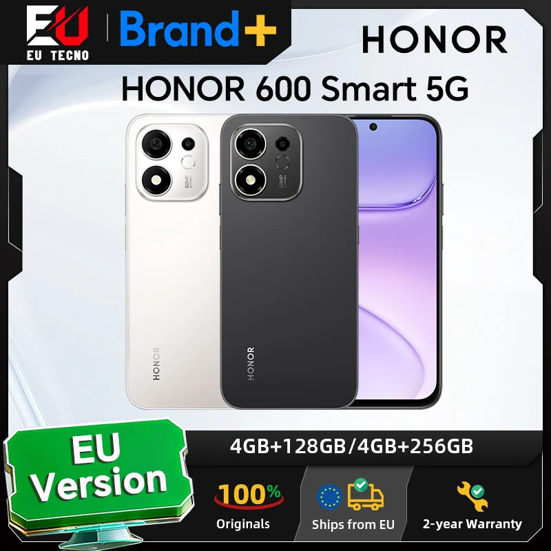 HONOR 600 Smart 5G, Versión UE, Smartphone 5G, Pantalla LCD de 6.87 pulgadas con confort visual, Batería de 7700mAh, IP64, Dual SIM