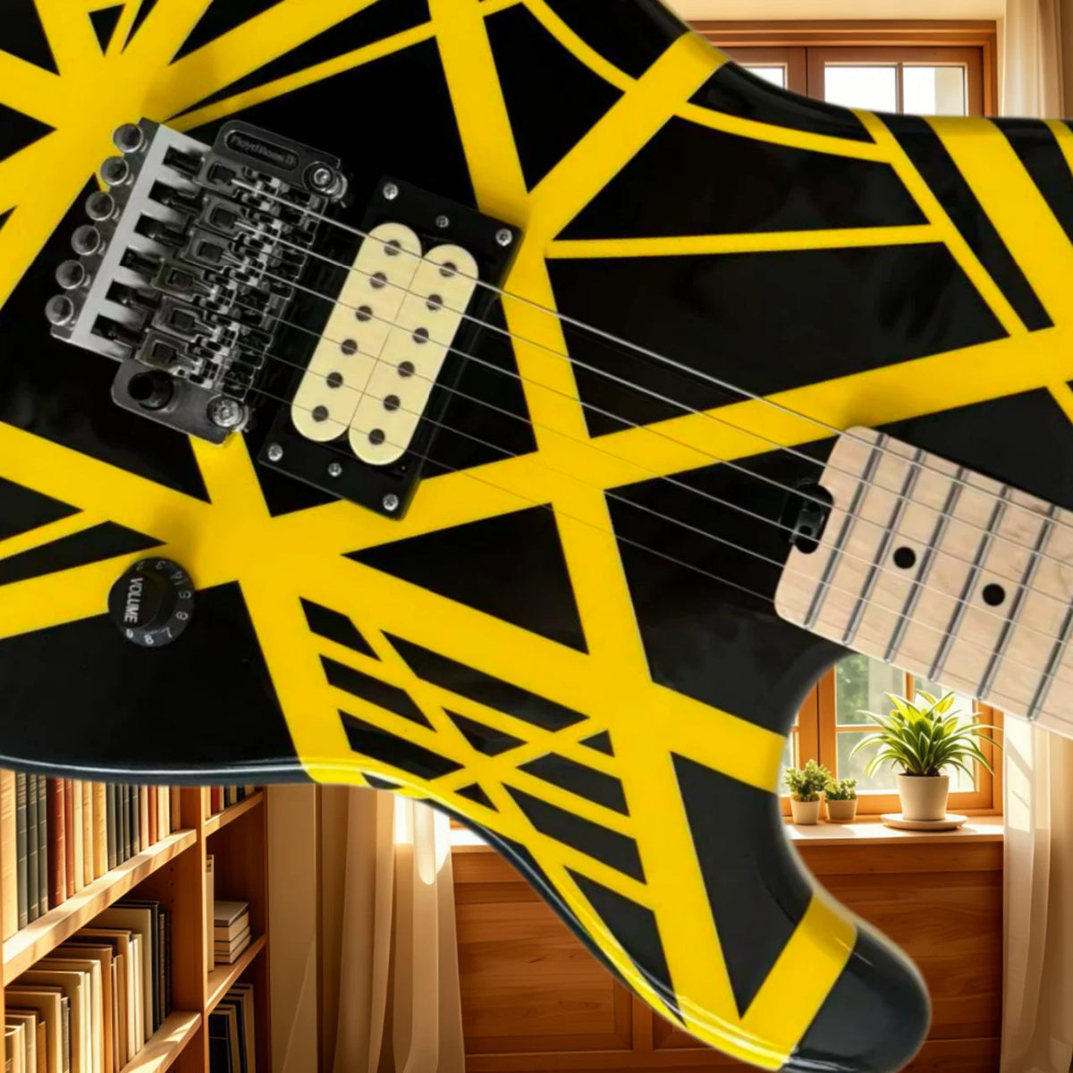 Guitarra de rock para principiantes, lista para enviar, puente ajustable, amarilla y negra, mástil de arce, pastilla H, instrumento de cuerda de nivel básico para aficionados a la música.